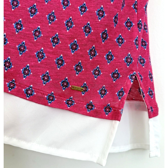 Tommy Hilfiger Linen Jersey Knit Layered Hem Tunic Blouse Top Pink White Boho XL - Picture 5 of 14